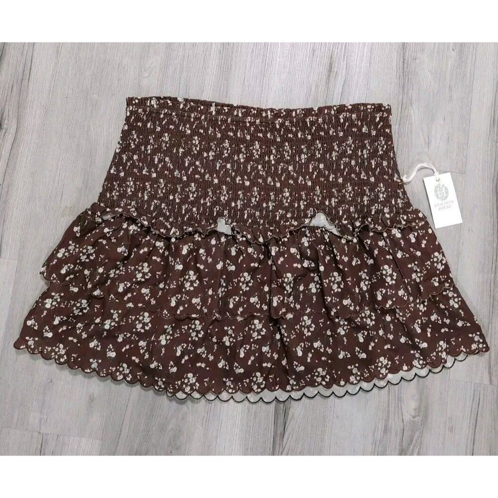 NWT Tuckernuck's Hyacinth House floral Mini Skirt Size XL 35.5" W 17.5" L Brown